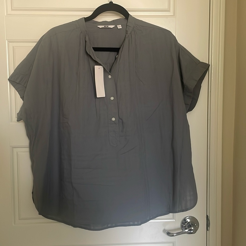 Uniqlo Soft Cotton Short Sleeve Blouse- Gray